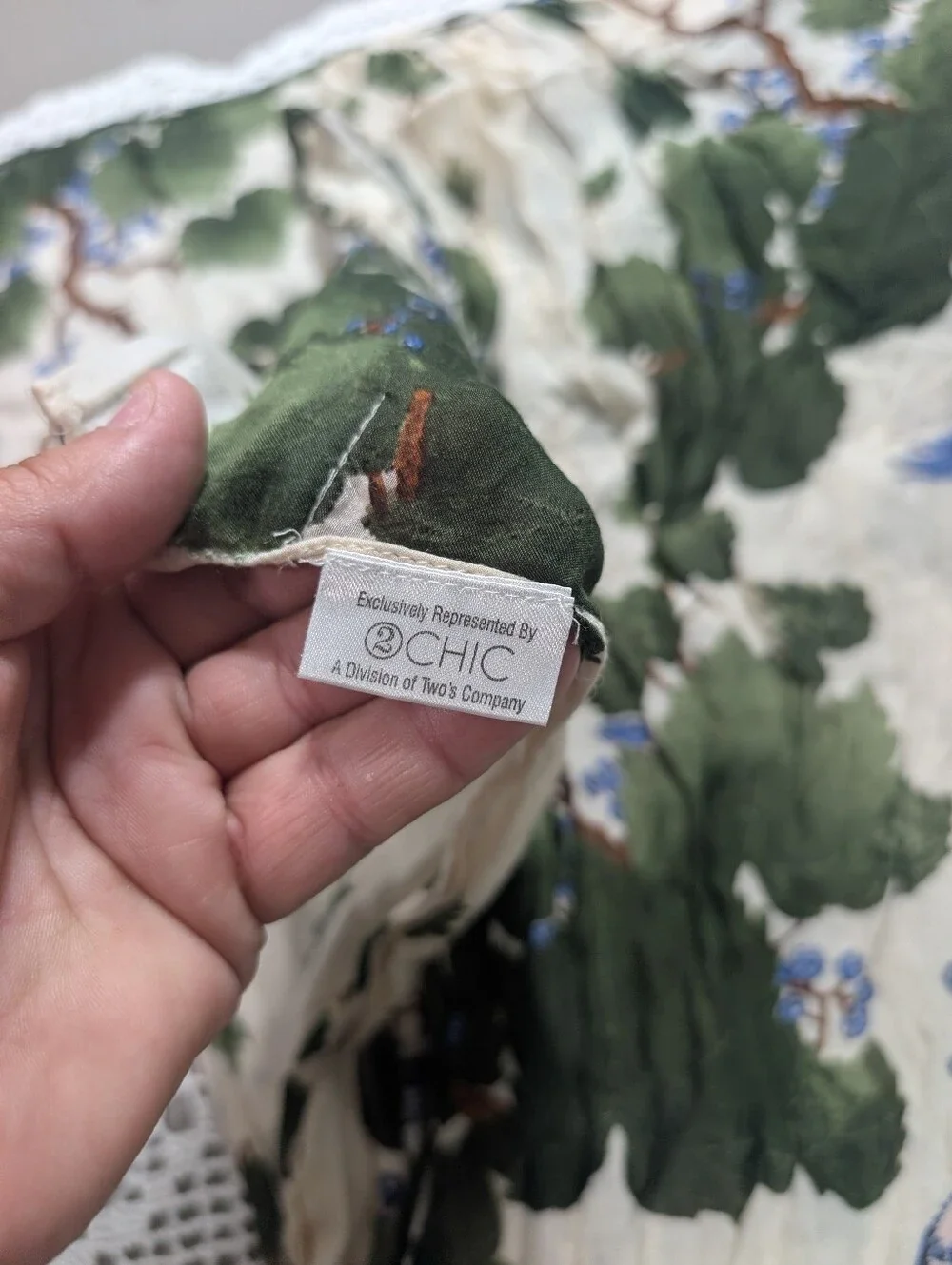 2chic Botanical Blue Bird Cotton Green & Blue Oversized Scarf